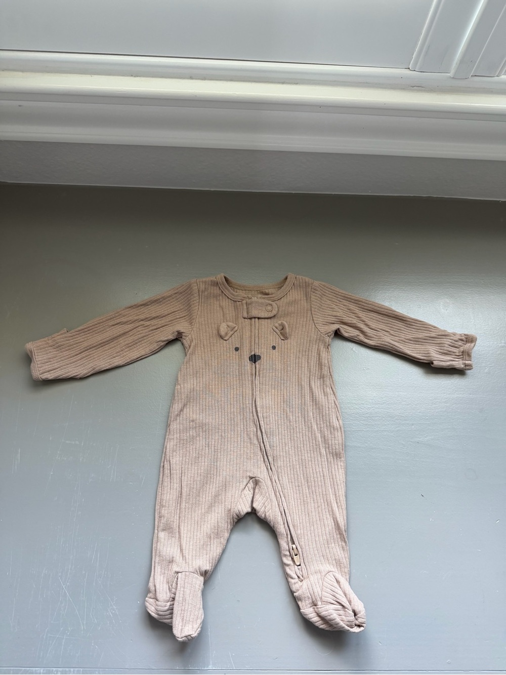 Neutral Beige Ribbed Footed One-Piece
